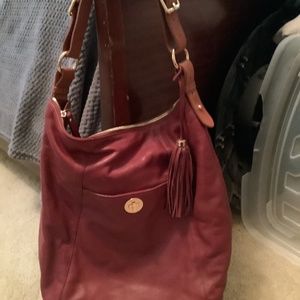 Isaac Mizrahi Ox Blood Red Pebble leather shoulder bag.